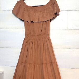 Arizona style Faux Suede Off-Shoulder Tiered Maxy Dress. Size XS